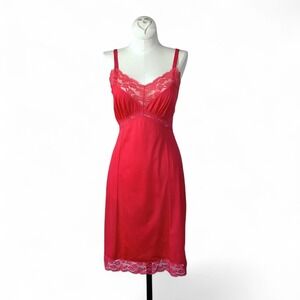 1960s‎ Crimson Red Nylon Slip Dress Small